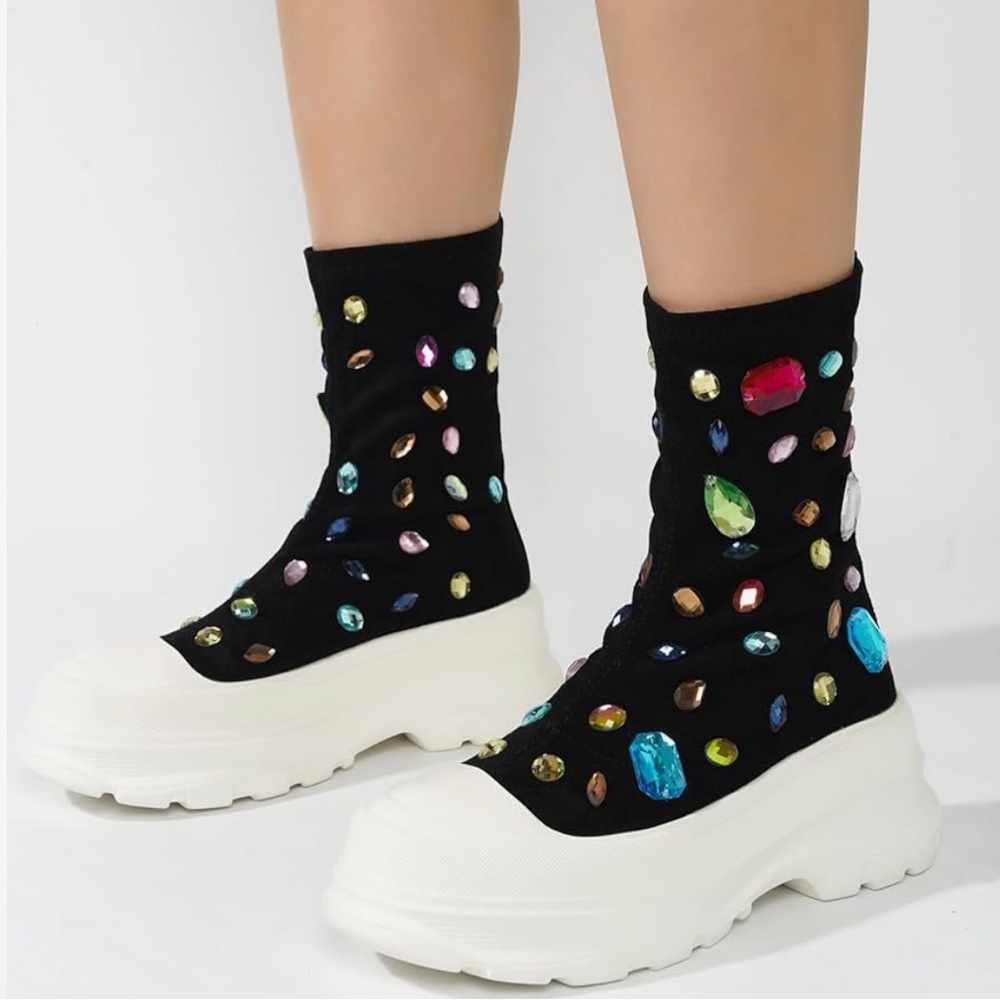 •CAPE ROBBIN• “Suzie” Chunky Sole Rhinestone Gem Sock Booties // NIB - Picture 2 of 16